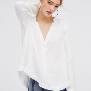 Free People Changing Horizons White Gauzy Double Gauze Cotton Popover Tunic